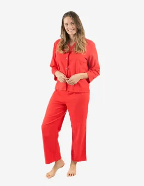 Women's Red Solid Color Flannel Pajamas