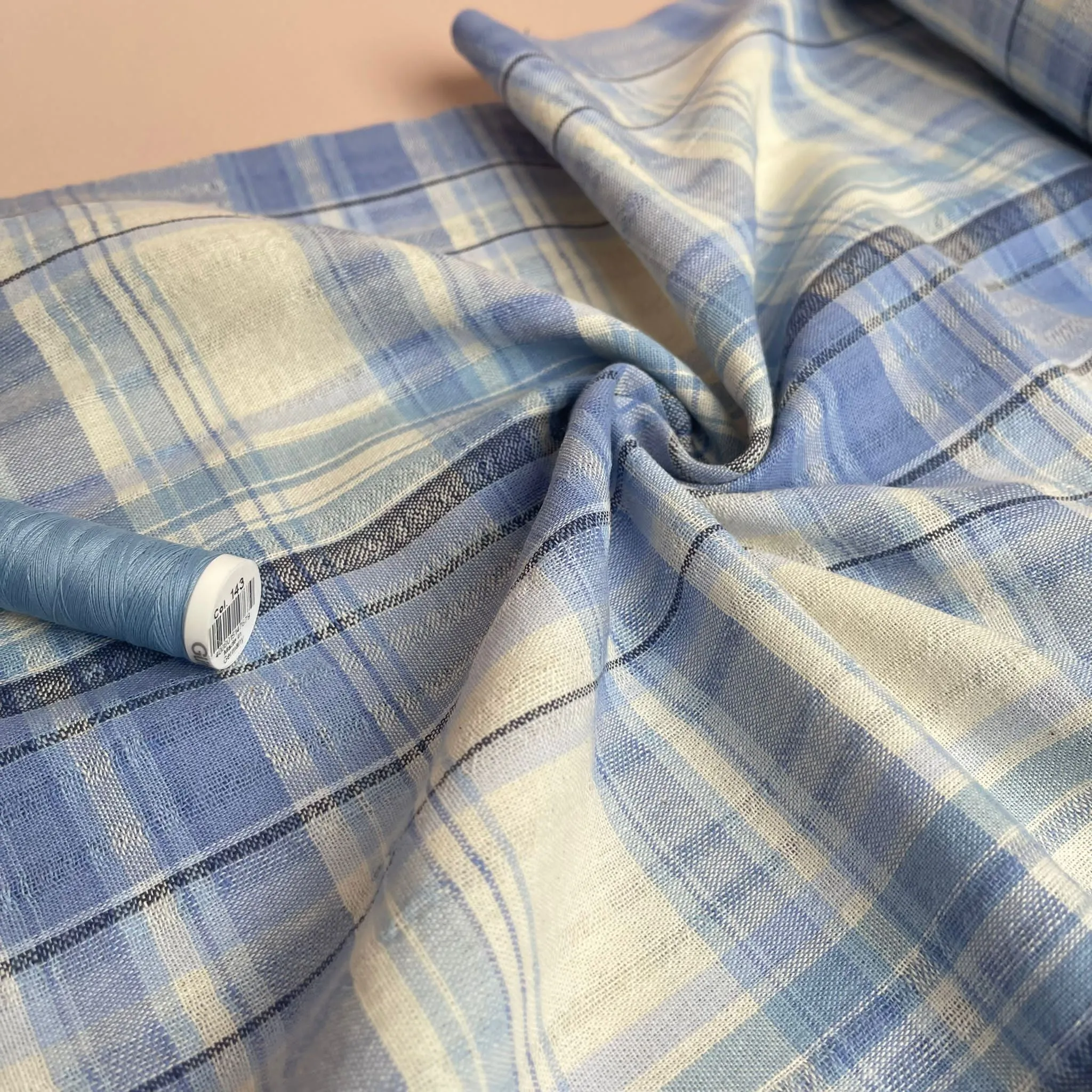 Yarn Dyed Blue Checked Cotton Fabric