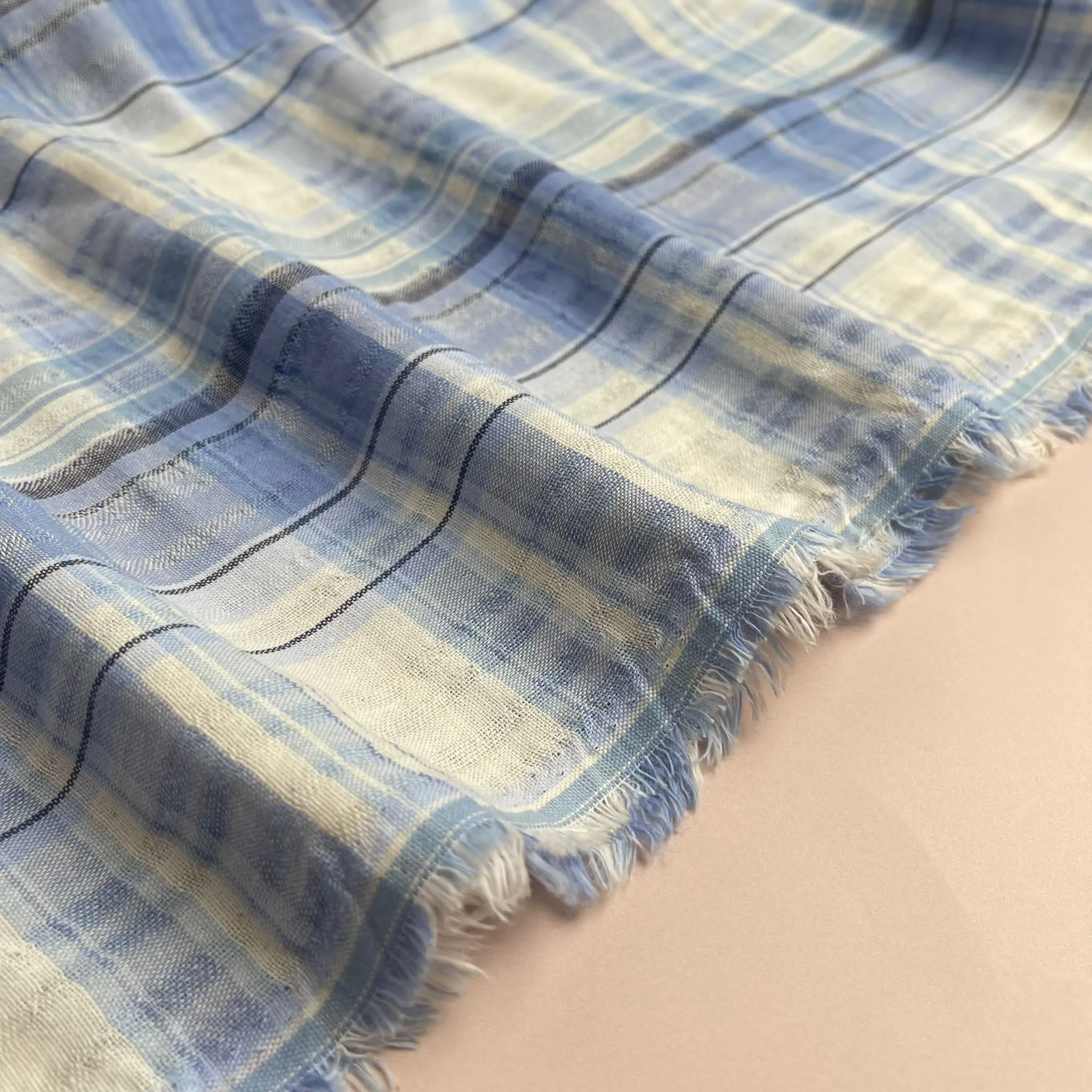 Yarn Dyed Blue Checked Cotton Fabric